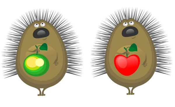 Ježek s jablkem a srdce — Stockový vektor