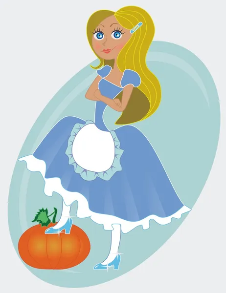 Cinderella, egy kék ruhát — Stock Vector