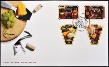 Various Canadian products, cheese and wine clipart