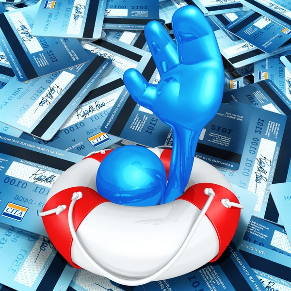 Ajuda Lifebuoy em um mar de cartões de crédito — Fotografia de Stock