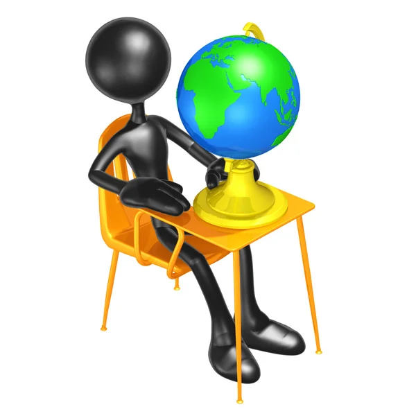 Student With A Globe On School Desk — Stock Photo, Image