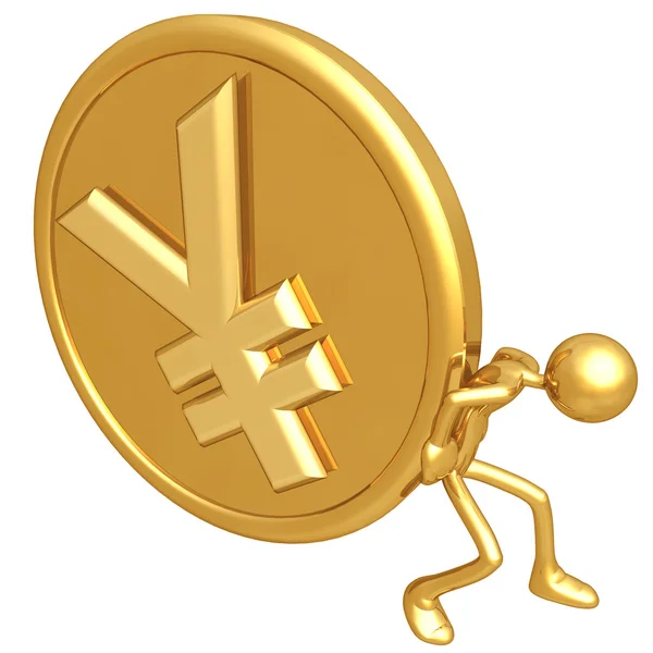 Pushing Gold Yen Coin — Stock Photo, Image