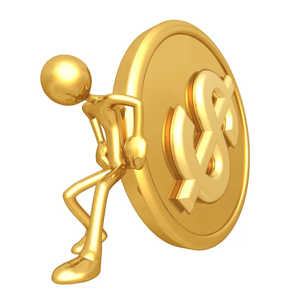 Pushing золотий долар монета — стокове фото