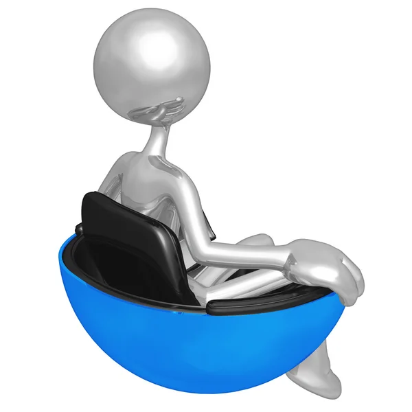 Sentado em cadeira futurista pairando — Fotografia de Stock