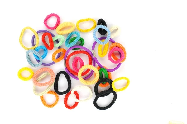 Colored hair elastics isolated on white background — ストック写真