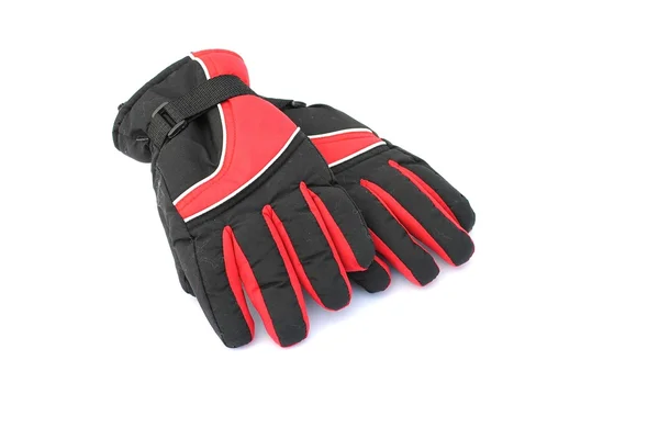 黑色和红色冬季手套、 白色背景，柔和阴影上 — 图库照片