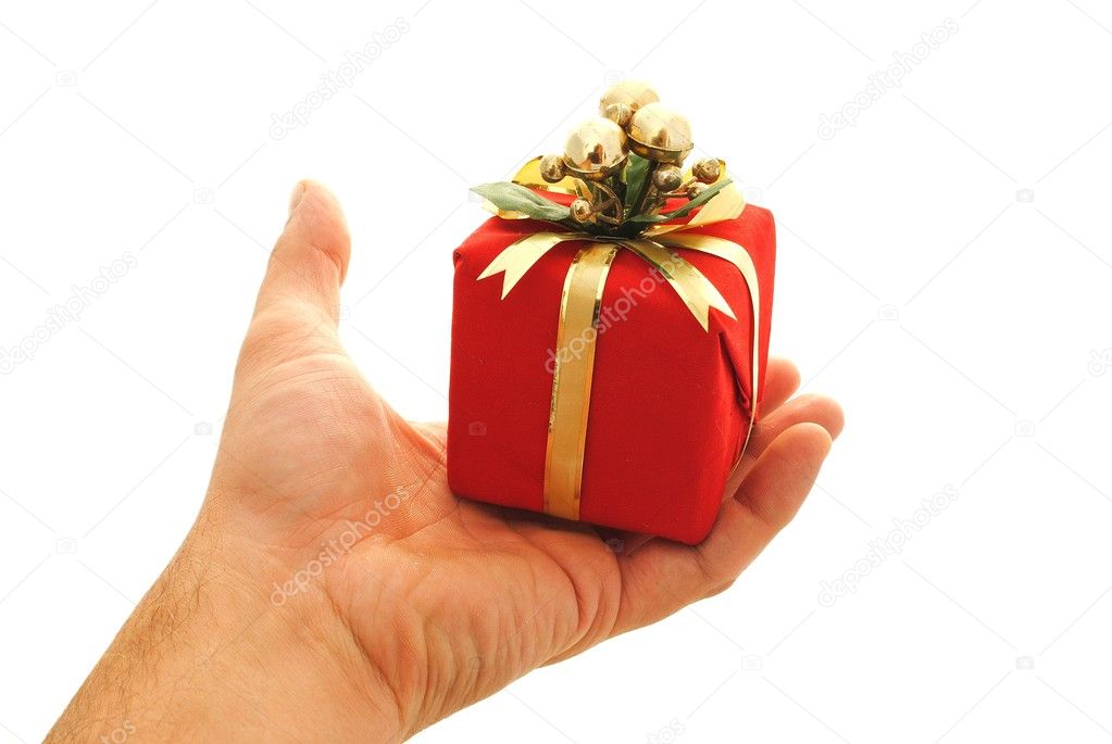 Man hand holding a small gift box