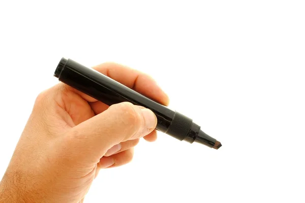 Uomo mano in possesso di un pennarello permanente nero — Foto Stock