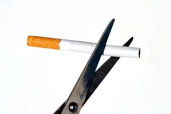 stock image Scissor and cigarette on white background, concept of stop smoking