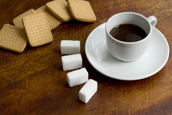 Stock image Coffee, sugar lumps and cookies