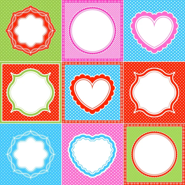 Colorful polka dot frame pattern heart collections — Stock Vector
