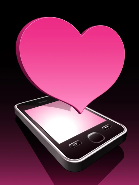 Smartphone 3d con cuore rosa aleggiante — Vettoriale Stock