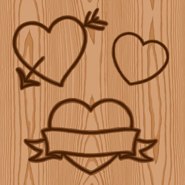 Motif en bois avec fond de symbole de marque coeur — Image vectorielle