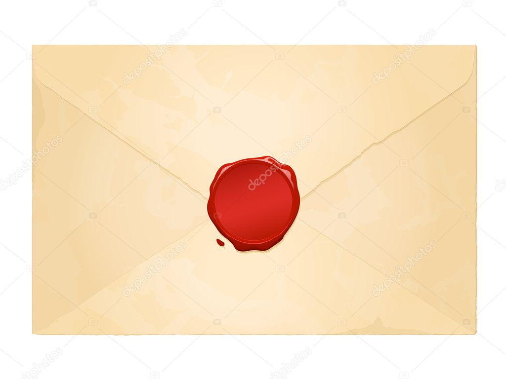 Aged vintage envelope with blank wax seal