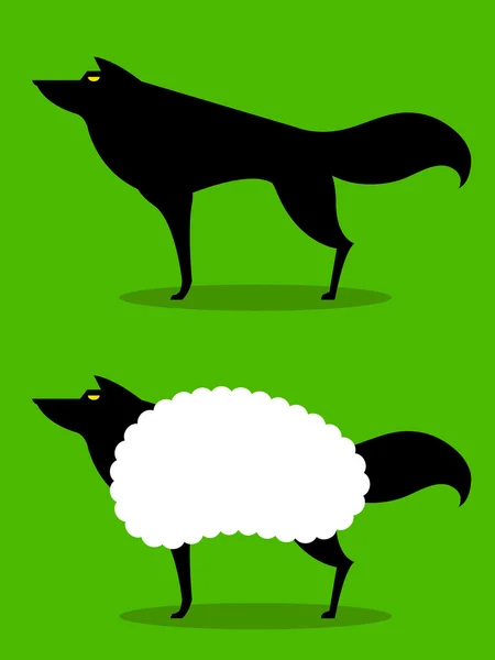 Lobo em pele de ovelha Idioma da roupa — Vetor de Stock