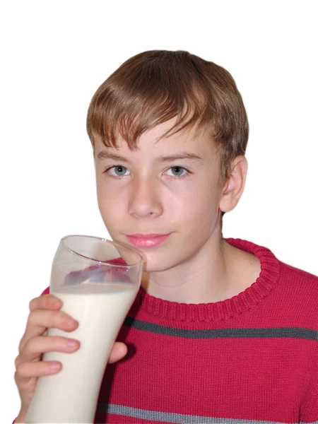 Мальчик с бокалом молока — Stock Photo, Image