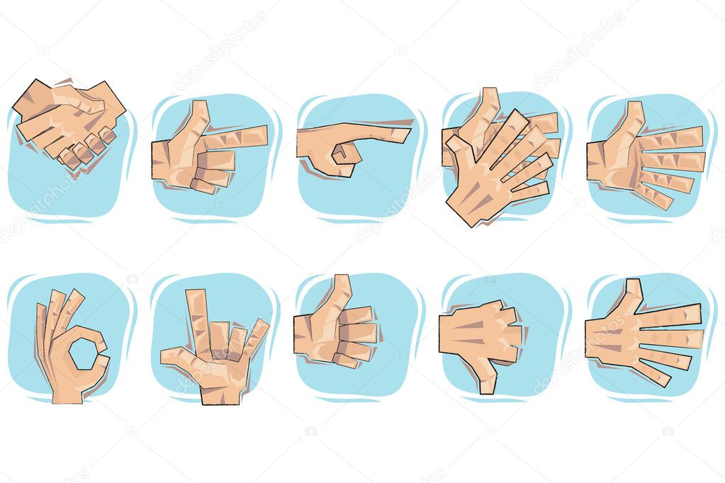 Doodled Hand Sign Icon set.