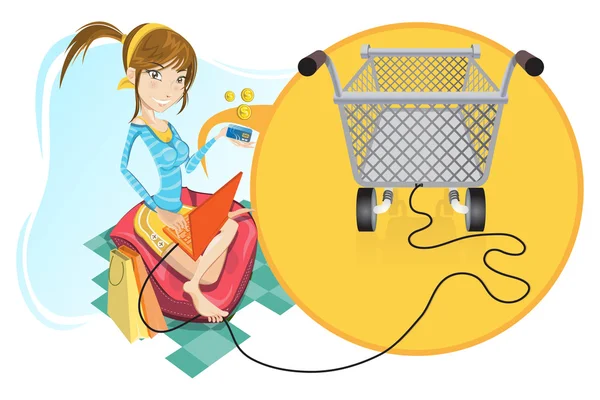Online alışveriş kızı — Stok Vektör