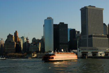 Staten Island Ferry in front of Manhattan, New York clipart