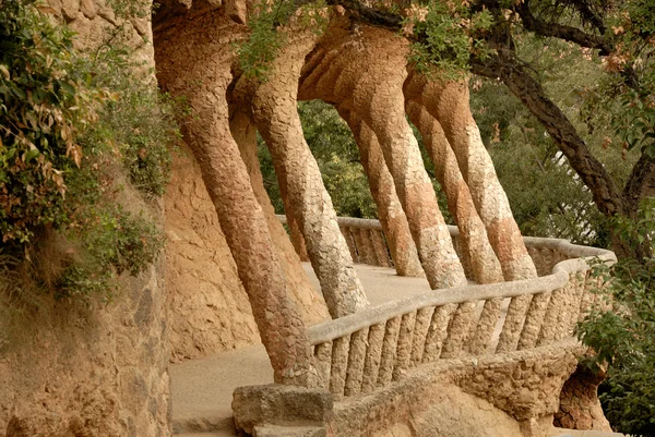 Columns designed by Antoni Gaudi. Park Guell in Barcelona Spain — Stock Photo, Image