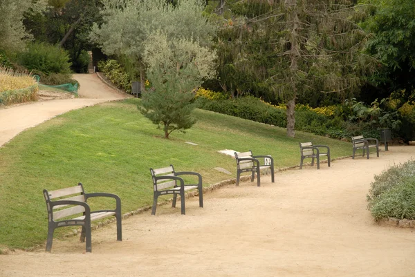 Empty benches in Park Guell, Barcelona Spain — Stock Photo, Image