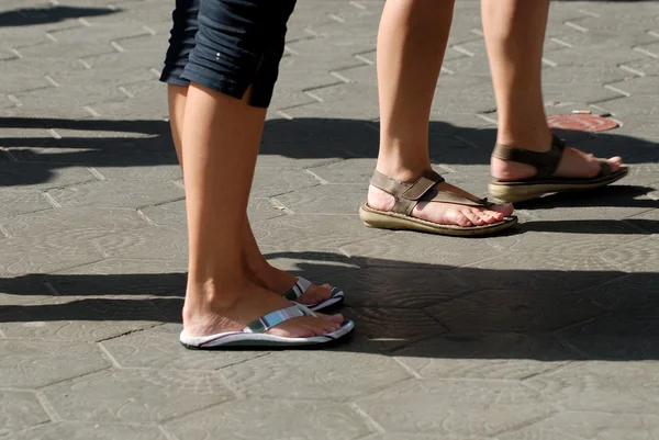 Feet of pedestrians in Barcelona, Spain — Stock Photo, Image