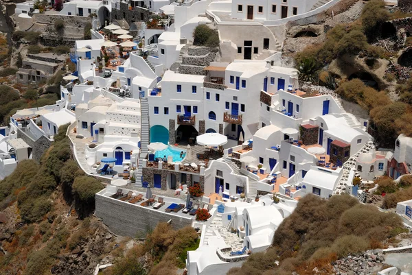 Aerial view over Oia, town on the island Santorini, Greece — Stock Photo, Image