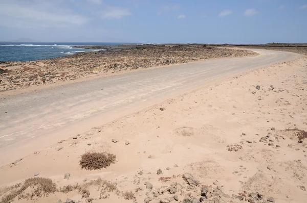 Vägen på kusten. Canary ön fuerteventura, Spanien — Stockfoto
