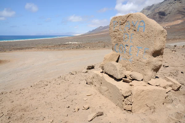 Signe pour Playa de Cofete, Îles Canaries Fuerteventura, Espagne — Photo