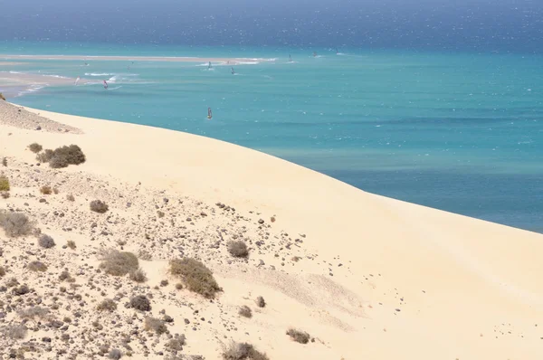 Písečné duny na playa de sotavento, Kanárské ostrov fuerteventura, Španělsko — Stock fotografie