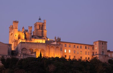 Beziers Cathedral at night, France clipart