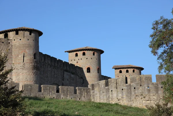 Befäst mur av den medeltida staden carcassonne — Stockfoto