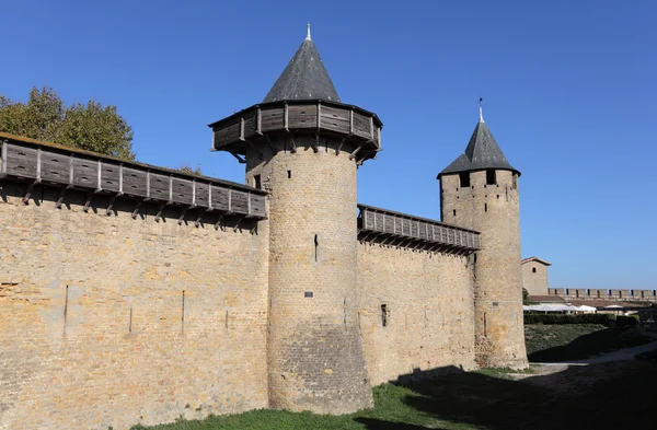 Befäst mur av den medeltida staden carcassonne — Stockfoto