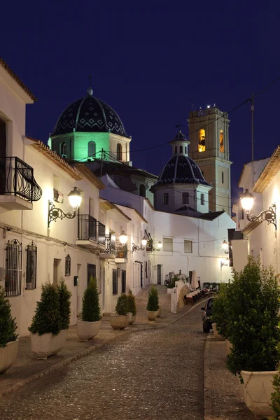 Régi város altea éjjel, Spanyolország — Stock Fotó