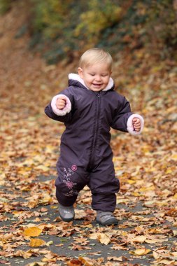 Cute todder in an autumnal park clipart