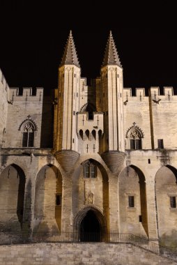 Pope's palace in Avignon illuminated at night, France clipart