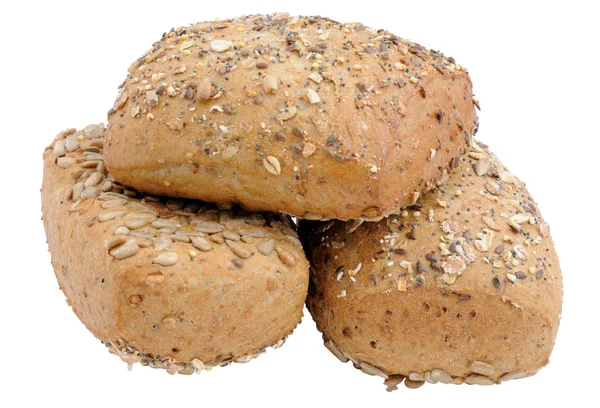 Chleb pełnoziarnisty świeże rolki na białym tle nad białym — Zdjęcie stockowe