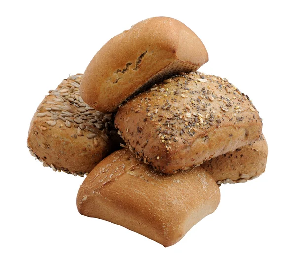 Rolos de pão integrais saudáveis isolados sobre fundo branco — Fotografia de Stock