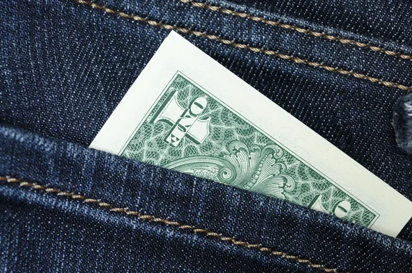 Jeans with one dollar in the pocket — Stock Photo, Image