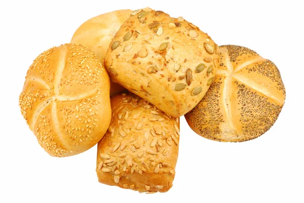 Beyaz arka plan üzerinde izole taze ekmek ruloları — Stok fotoğraf