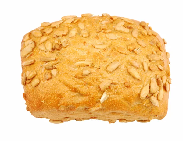 Rolo de pão com sementes de girassol isoladas sobre fundo branco — Fotografia de Stock