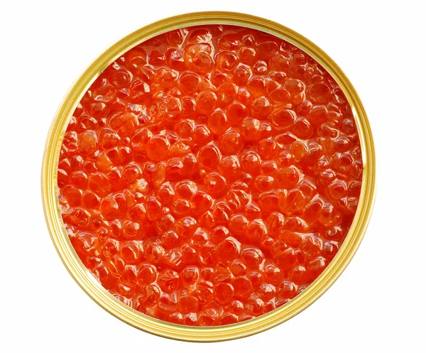 Pão com caviar vermelho isolado sobre fundo branco — Fotografia de Stock