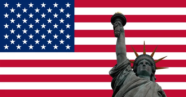Bandera de Estados Unidos de América con Estatua de la Libertad —  Fotos de Stock