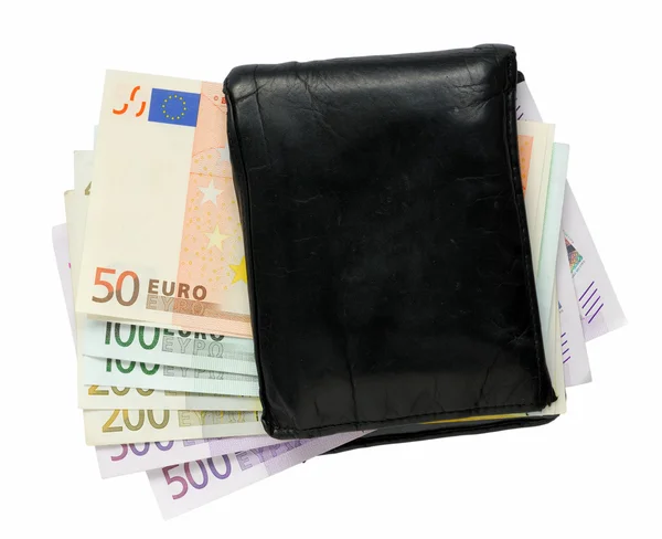 Portefeuille avec billets en euros — Photo