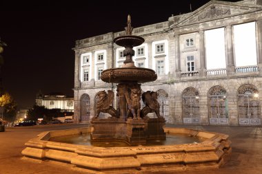 The lions fountain on Praca de Gomes at night, Oporto Portugal clipart