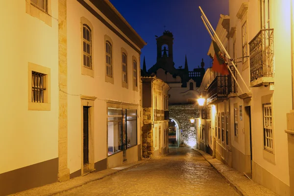 stock image Street at night in the old town of Faro, Portugal