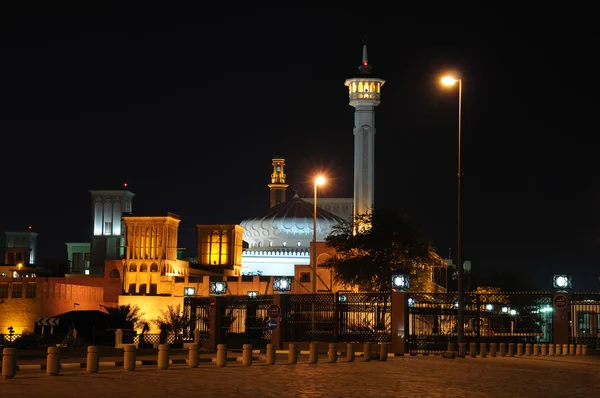 Mosque in Bur Dubai illuminated at night — Stock Photo, Image