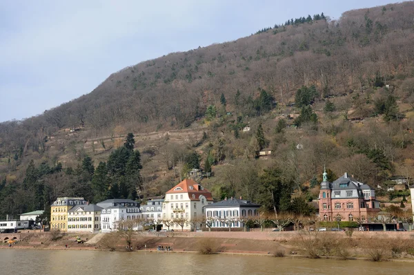 Casas na margem do rio Neckar em Heidelberg, Alemanha — Fotografia de Stock