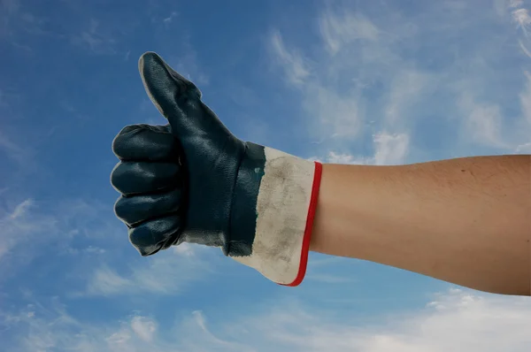 Kciuk w górę z pracy rękawiczki — Zdjęcie stockowe