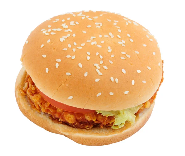 Crisp hambúrguer de frango isolado sobre fundo branco — Fotografia de Stock